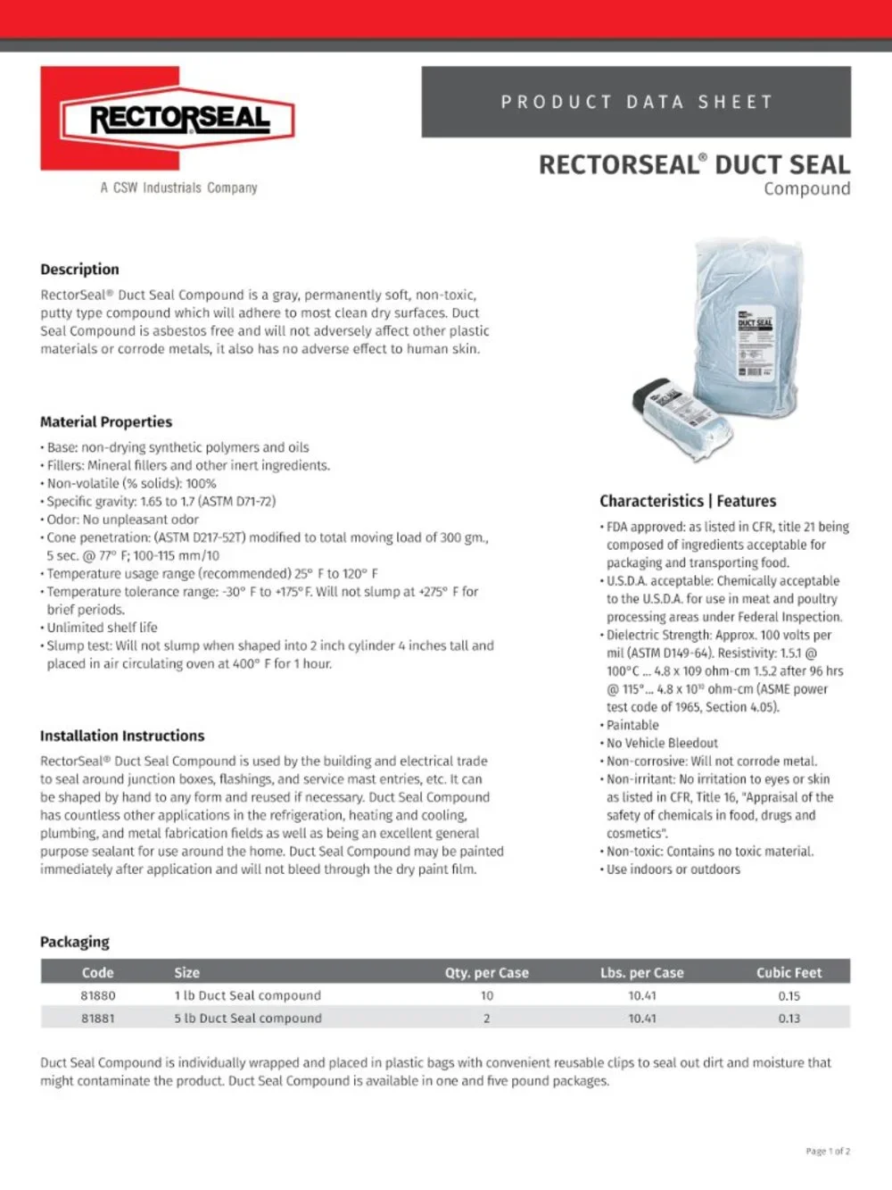 RectorSeal Duct Seal 81880 Compound, Easily Applied to Plumbing & Metal Fabricat